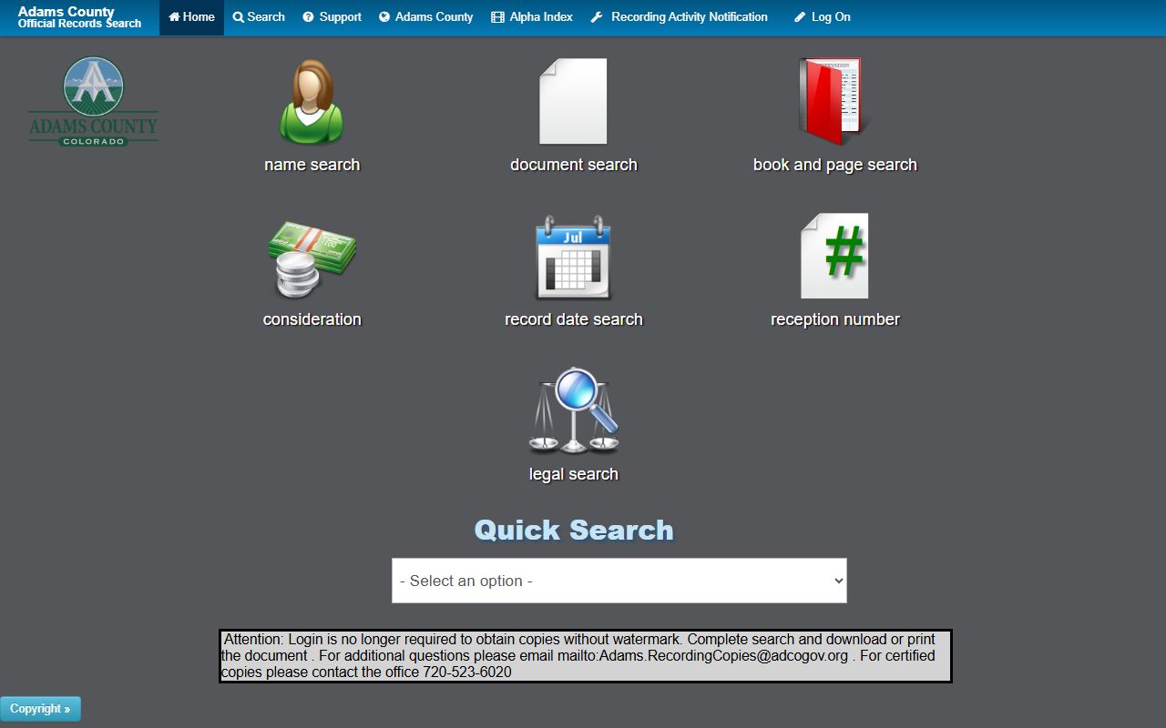 Adams County recorded documents portal public records search
