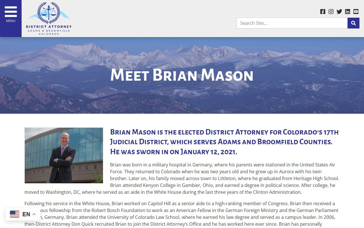 17th Judicial District Attorney about page for Adams and Broomfield Counties