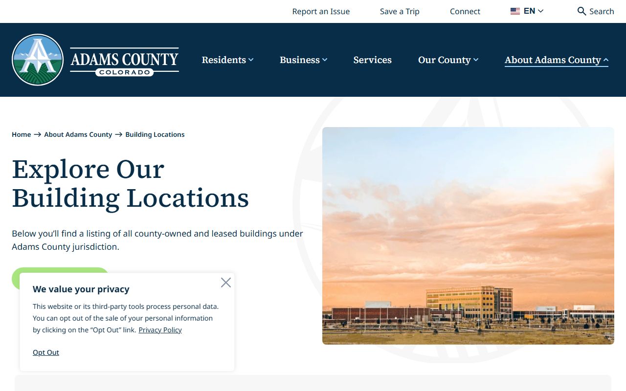 Adams County building locations including Justice Center for court records
