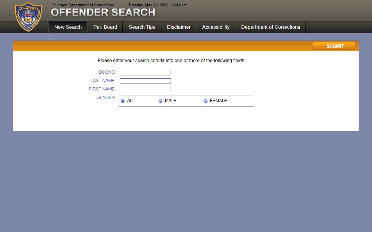 Colorado DOC offender search portal screenshot