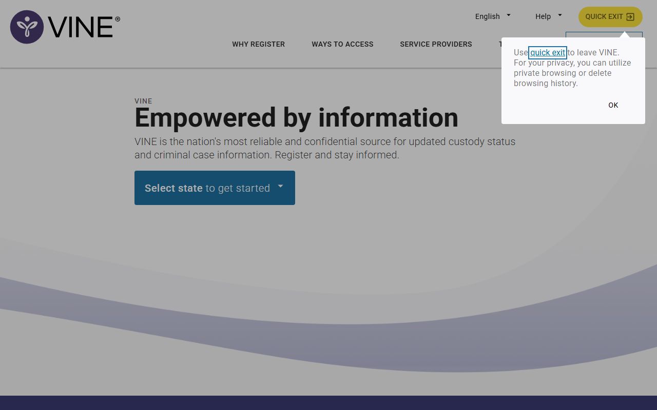 VINELink custody notifications page screenshot