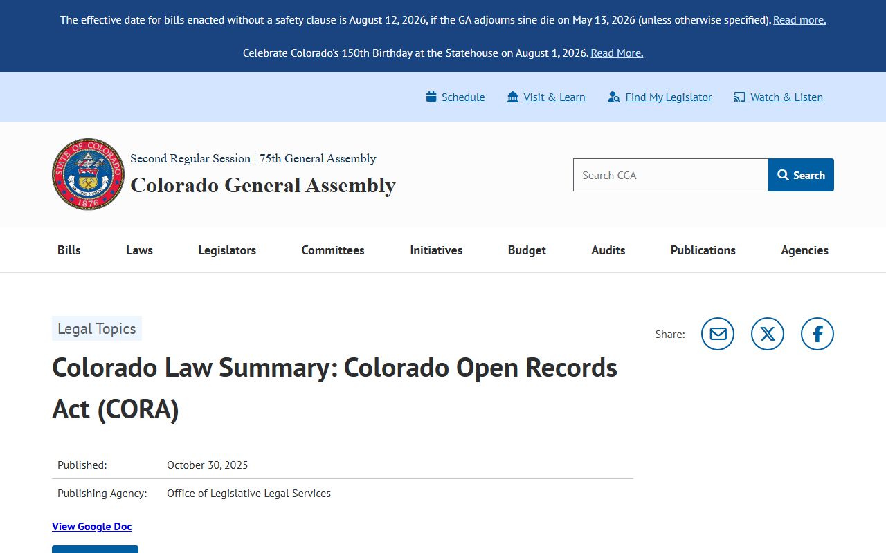 Colorado Open Records Act summary public records Adams County