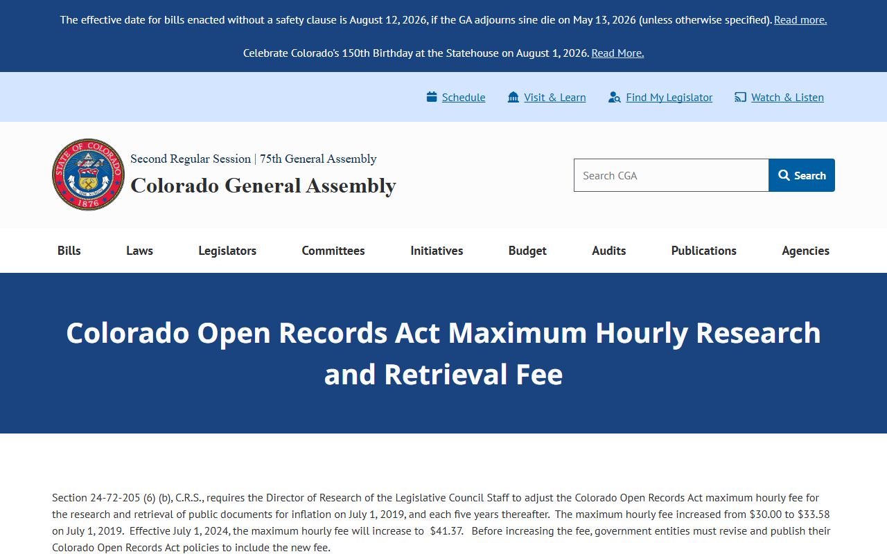 Colorado CORA fee notice public records Adams County