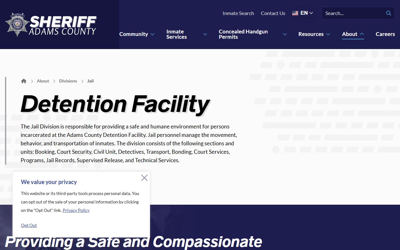 Adams County Jail Division overview screenshot