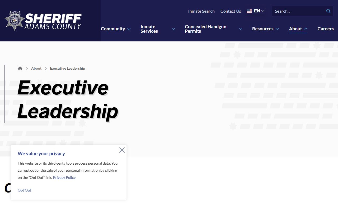 Adams County Sheriff leadership page screenshot