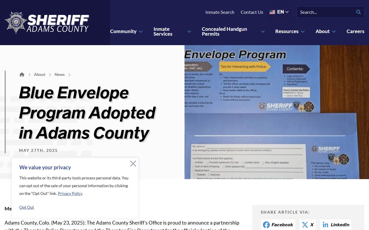 Adams County Blue Envelope Program traffic records