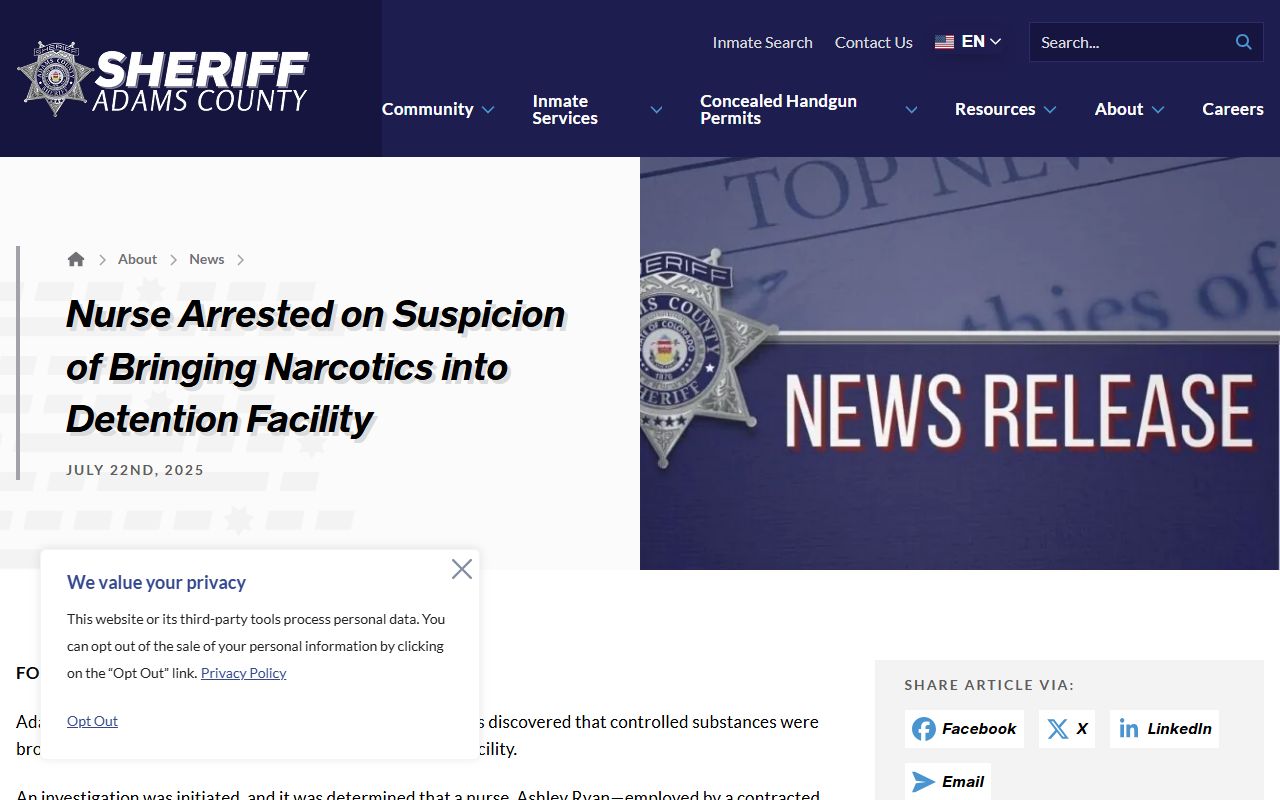 Adams County criminal records detention facility narcotics investigation