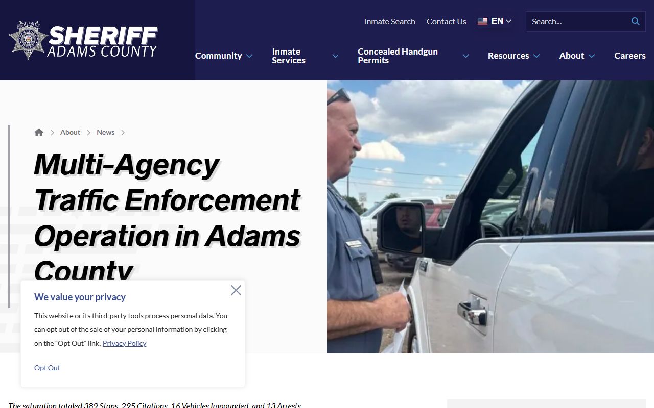 Adams County multi-agency traffic enforcement operation traffic records